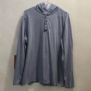 Michael Michael Kors Light Blue and White Striped Hooded 1/4 Snap Close Top, XL.